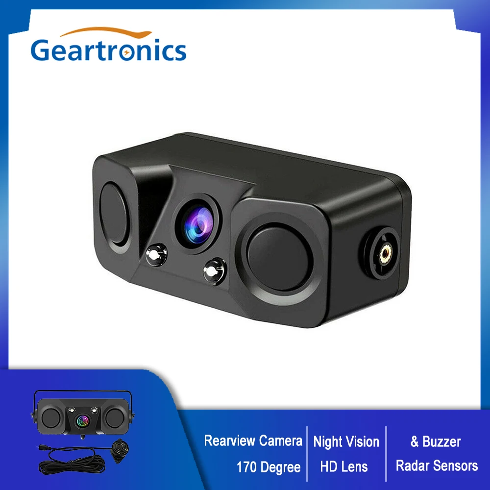 Car Rear View Camera 170° LED Night Vision HD Lens Reverse Backup Camera With 2 Parking Reversing Radar Sensors With Buzzer
Car Rear View Camera 170° LED Night Vision HD Lens Reverse Backup Camera With 2 Parking Reversing Radar Sensors With Buzzer