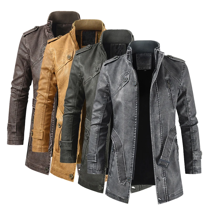 Vintage Warm Fleece Autumn Winter Button Epaulet Belt Mens Long Leather Jacket
Vintage Warm Fleece Autumn Winter Button Epaulet Belt Mens Long Leather Jacket