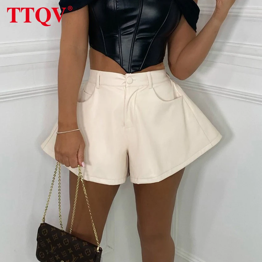TTQV White Pu Leather Casual Women's Shorts Elegant Loose High Waisted Office Fashion Shorts Vintage Pocket Black Ladies Shorts
TTQV White Pu Leather Casual Women's Shorts Elegant Loose High Waisted Office Fashion Shorts Vintage Pocket Black Ladies Shorts