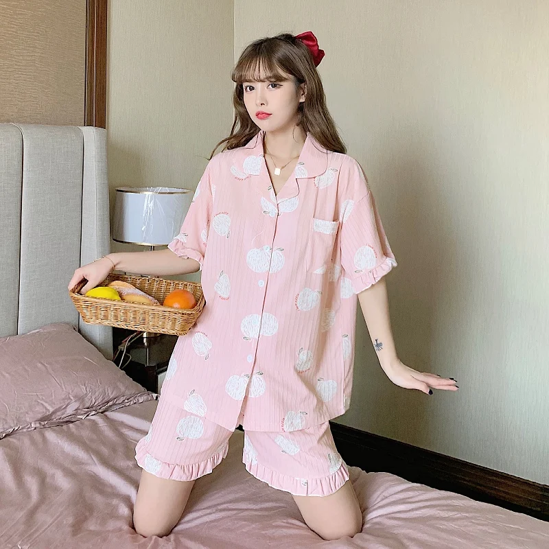 2021 Summer Short Sleeve Pajama Sets for Women Korean Cute Print Shorts Sleepwear Suit Pyjama Homewear Pijama Mujer Home Clothes
2021 Summer Short Sleeve Pajama Sets for Women Korean Cute Print Shorts Sleepwear Suit Pyjama Homewear Pijama Mujer Home Clothes