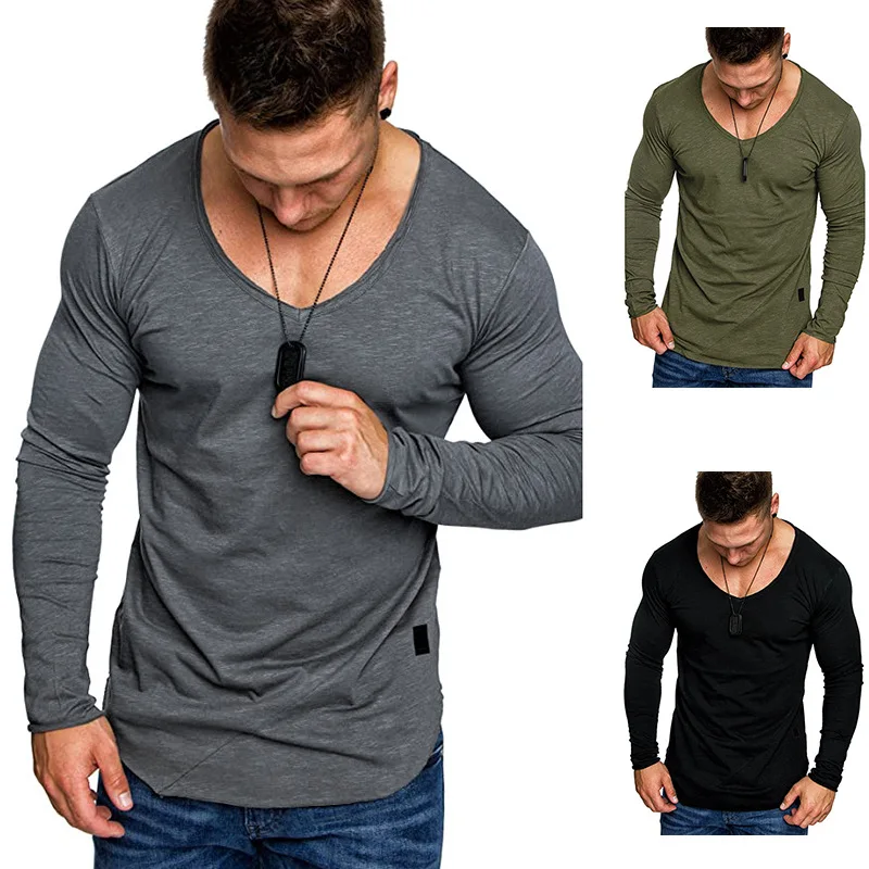 Sports T-shirt 2020 Autumn New V-neck Hem Arc Small Leather Design Solid Color Long-sleeved Simple T-shirt Men's Large Size Tops
Sports T-shirt 2020 Autumn New V-neck Hem Arc Small Leather Design Solid Color Long-sleeved Simple T-shirt Men's Large Size Tops