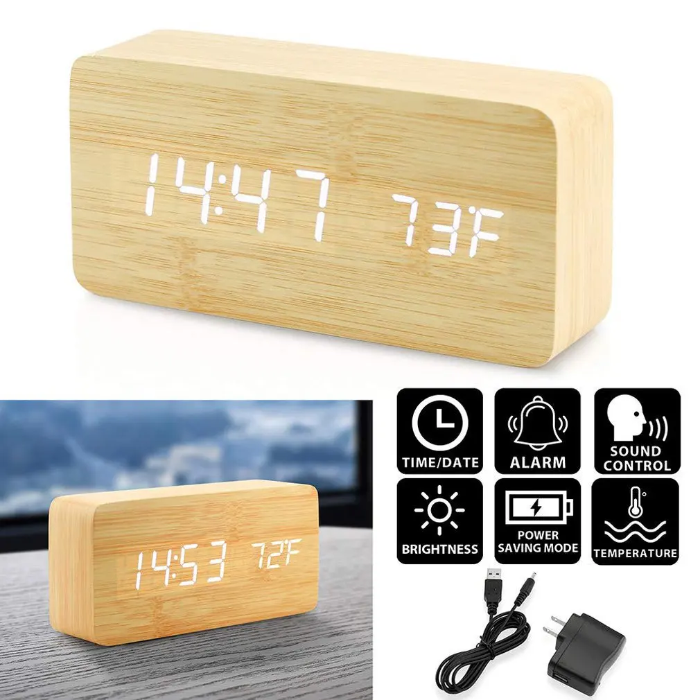 Stylish Multifunctional LED Alarm Clock Creative Wooden USB Power Supply Digital Alarm Clock With Voice Control Fast Shipping
Stylish Multifunctional LED Alarm Clock Creative Wooden USB Power Supply Digital Alarm Clock With Voice Control Fast Shipping