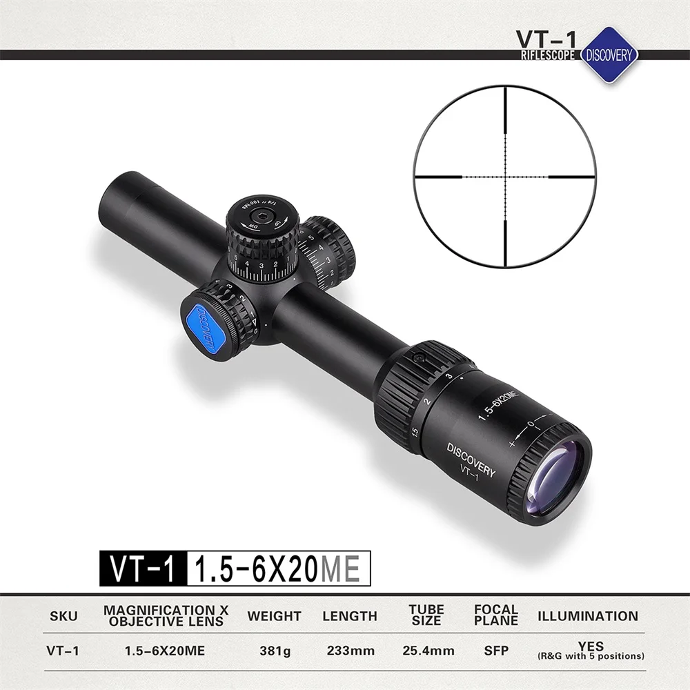DISCOVERY Rifle Scope VT-1 1.5-6X20ME Tactical Hunting Riflescopes Mil-Dot Reticle Illuminated Optical Sight for Airgun Shooting
DISCOVERY Rifle Scope VT-1 1.5-6X20ME Tactical Hunting Riflescopes Mil-Dot Reticle Illuminated Optical Sight for Airgun Shooting