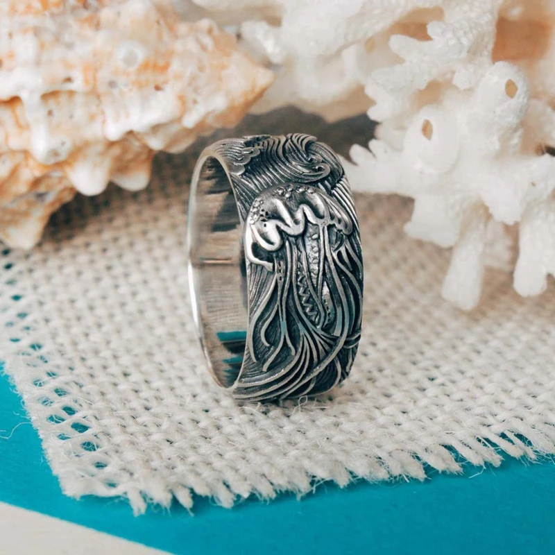 Luxury 925 Sterling Silver Jewelry Exquisite Jellyfish Carved Ring For Women Ladies Vintage Rings Cool Birthday Party Gift
Luxury 925 Sterling Silver Jewelry Exquisite Jellyfish Carved Ring For Women Ladies Vintage Rings Cool Birthday Party Gift