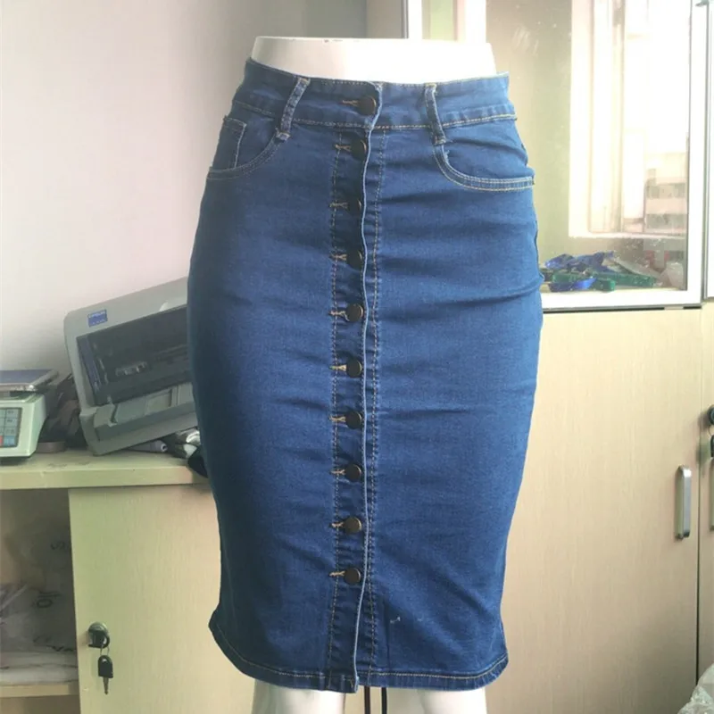 Women Blue Solid Casual High Waist Pencil Denim Skirts High Street Pockets Button midi skirt All-matched Knee-Length Jeans Skirt
Women Blue Solid Casual High Waist Pencil Denim Skirts High Street Pockets Button midi skirt All-matched Knee-Length Jeans Skirt
