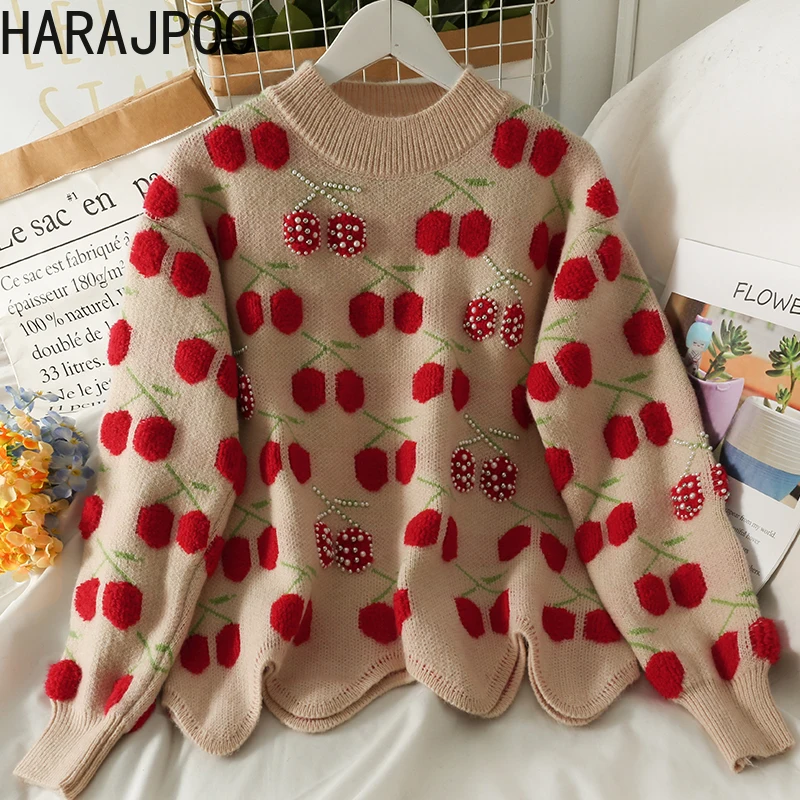 Женский пуловер с круглым вырезом, длинным рукавом и бисером 
Женский пуловер с круглым вырезом, длинным рукавом и бисером