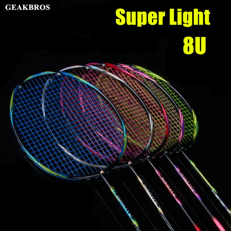 

8U 65g Badminton Racket Professional Carbon Fiber Raquette Super Light Weight Game Rackets 22-35lbs Sport Trainning Force Paddle