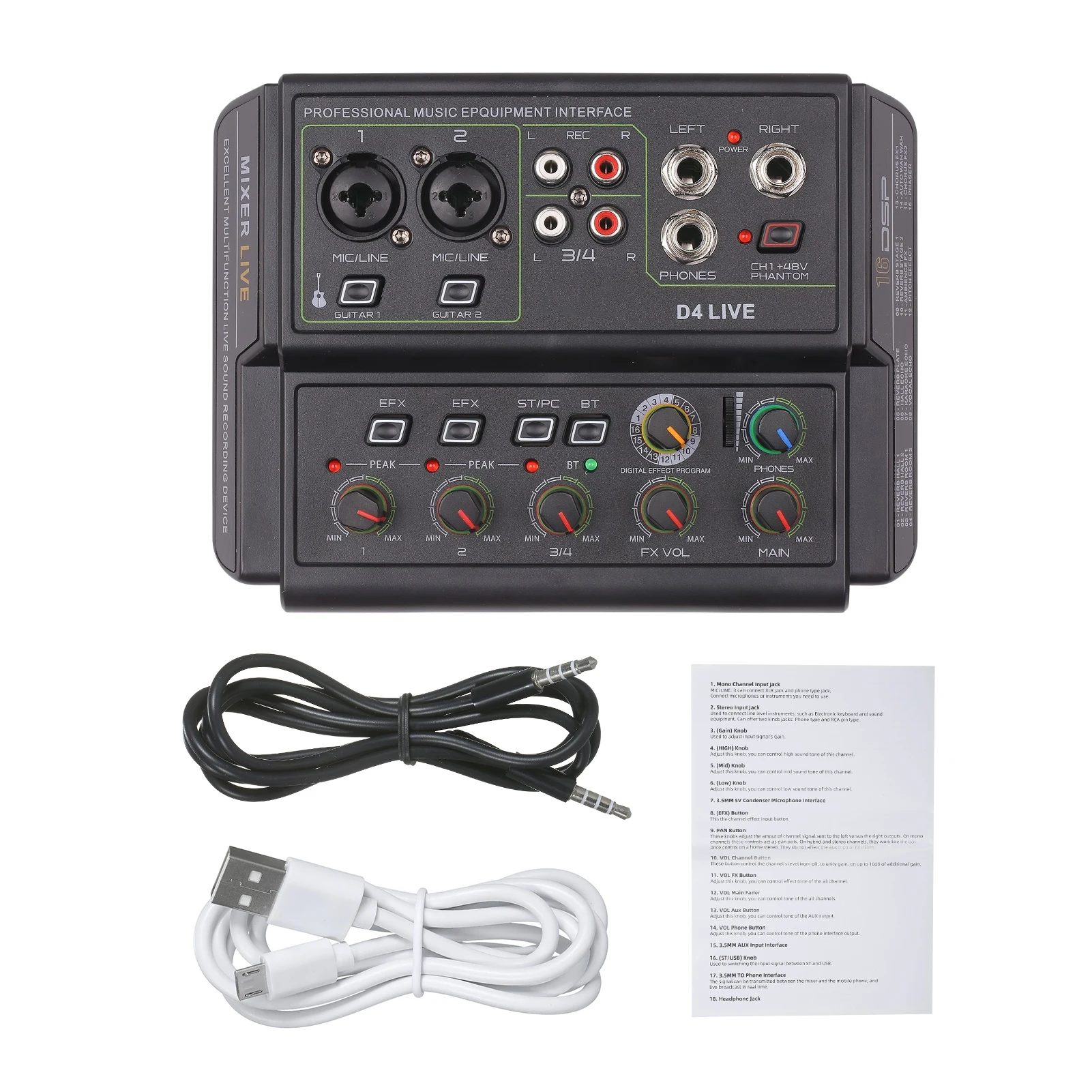 4-Channel Musical Portable Mini Audio Mixer Live Multi-function Mixing Console USB Sound Recording Device Music Mixer Equipment
4-Channel Musical Portable Mini Audio Mixer Live Multi-function Mixing Console USB Sound Recording Device Music Mixer Equipment