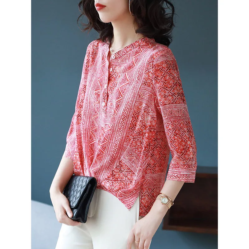5XL Women Spring Summer Style Chiffon Blouses Shirts Lady Casual Three Quarter Sleeve Printed Red Chiffon Blusas Tops
5XL Women Spring Summer Style Chiffon Blouses Shirts Lady Casual Three Quarter Sleeve Printed Red Chiffon Blusas Tops