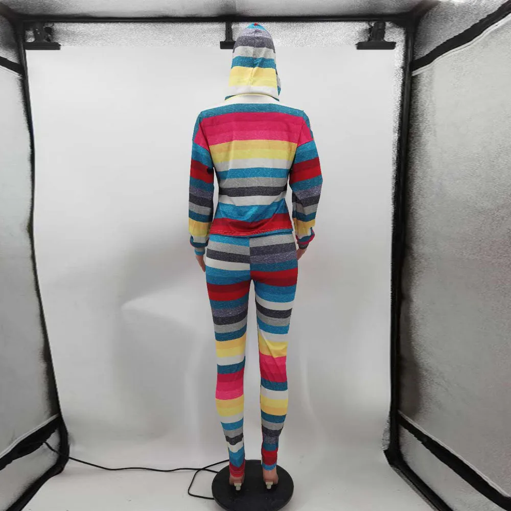 Multicolor Striped Spliced 2 Piece Sets Woman Tracksuit Long Sleeve Hooded Crop Top and High Waist Skinny Pant Fall Sweat Suits
Multicolor Striped Spliced 2 Piece Sets Woman Tracksuit Long Sleeve Hooded Crop Top and High Waist Skinny Pant Fall Sweat Suits