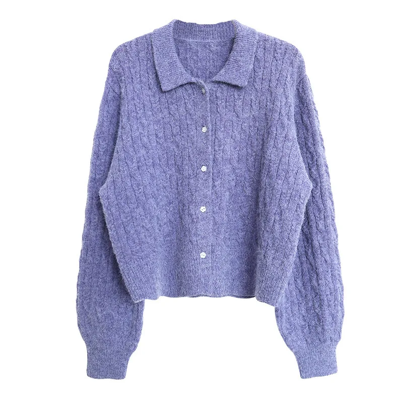 Autumn 2021 New Small Purple Sweater Cardigans Retro Lapel Single Breasted Twist Cardigan Knitted Sweater Outerwear Women's Wear
Autumn 2021 New Small Purple Sweater Cardigans Retro Lapel Single Breasted Twist Cardigan Knitted Sweater Outerwear Women's Wear
