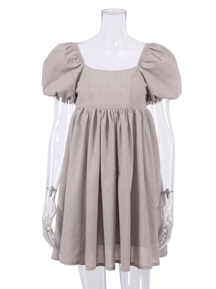 Vintage Casual Short Dress Summer Women Puff Sleeve A Line High Waist Square Collar Linen Ladies Dresses Khaki Blue Linen
Vintage Casual Short Dress Summer Women Puff Sleeve A Line High Waist Square Collar Linen Ladies Dresses Khaki Blue Linen