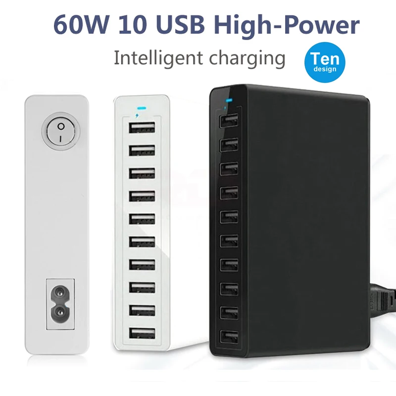 10 портов Мульти USB зарядная станция Настольный портативный 60 Вт быстрый