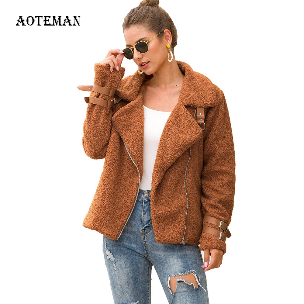 Autumn Winter Coat Women 2020 Casual Slim Solid Short Teddy Female Vintage Zipper Turn-down Collar Plus Size Faux Fur Coats | Женская