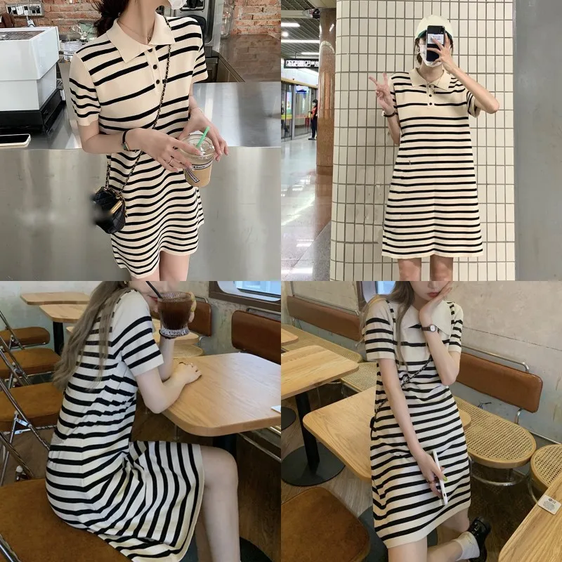 2021 Hot Sale Women’s Casual Short Sleeve Knitted Dress Fashion Stripe Turndown Collar Straight Short Skirt Ropa Mujer
2021 Hot Sale Women’s Casual Short Sleeve Knitted Dress Fashion Stripe Turndown Collar Straight Short Skirt Ropa Mujer