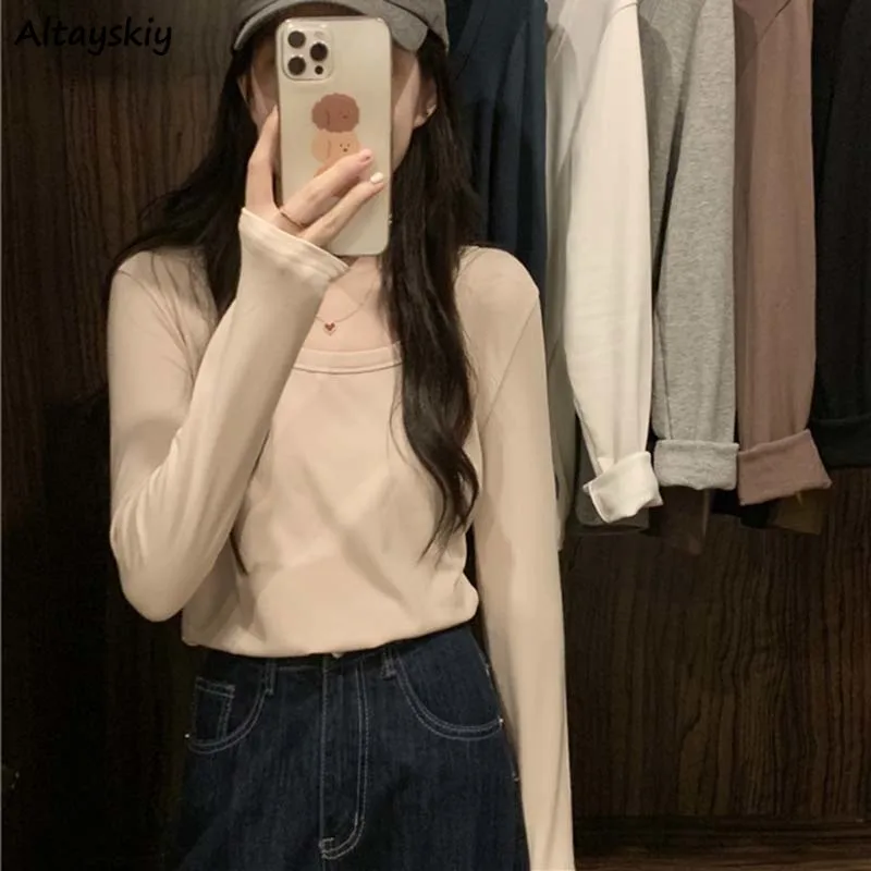 Women Solid T-shirts Square Collar Long Sleeve Tees Elegant Slim Bottoming Tops Autumn All-match Black T Shirt Femme Undershirt
Women Solid T-shirts Square Collar Long Sleeve Tees Elegant Slim Bottoming Tops Autumn All-match Black T Shirt Femme Undershirt