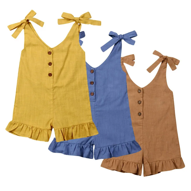 New Summer Kids Baby Girl Cotton Linen Clothes Ruffle Romper Jumpsuit Sleeveless Button Overalls Outfits 1-6Y NEW 
New Summer Kids Baby Girl Cotton Linen Clothes Ruffle Romper Jumpsuit Sleeveless Button Overalls Outfits 1-6Y NEW