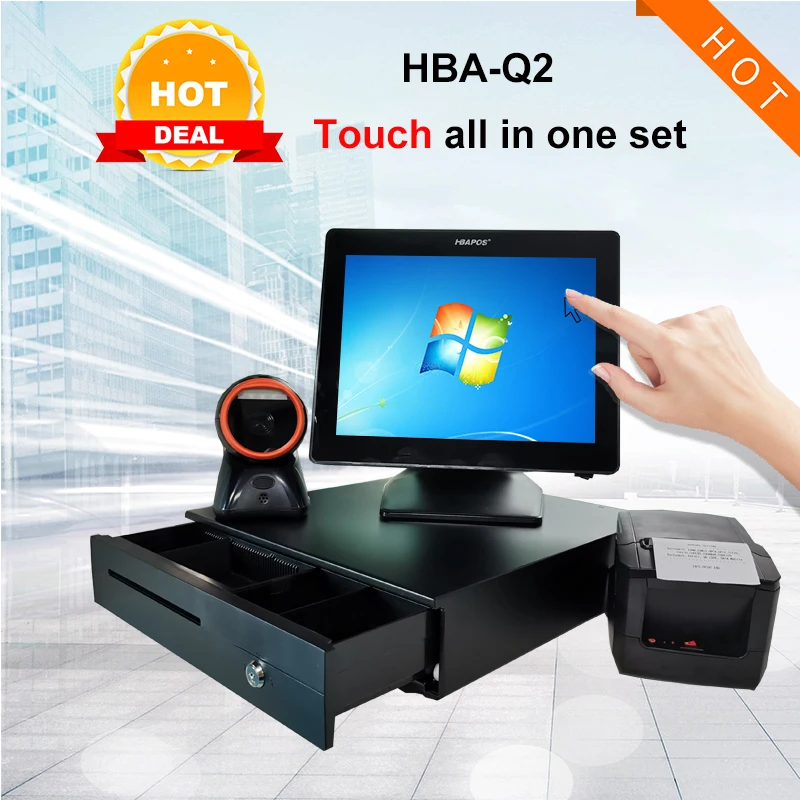 

Thermal Receipt Printer 80MM pos system with Single screen cash register All in one pos machine barcode scanner cash drawer