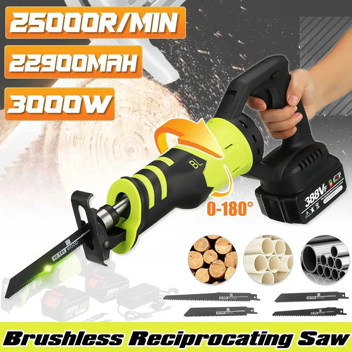 3000W Brushless Reciprocating Saw Electric Saw Cutting 3 Angle Modes Portable Cordless Power Tools For Makita 18V Battery
3000W Brushless Reciprocating Saw Electric Saw Cutting 3 Angle Modes Portable Cordless Power Tools For Makita 18V Battery