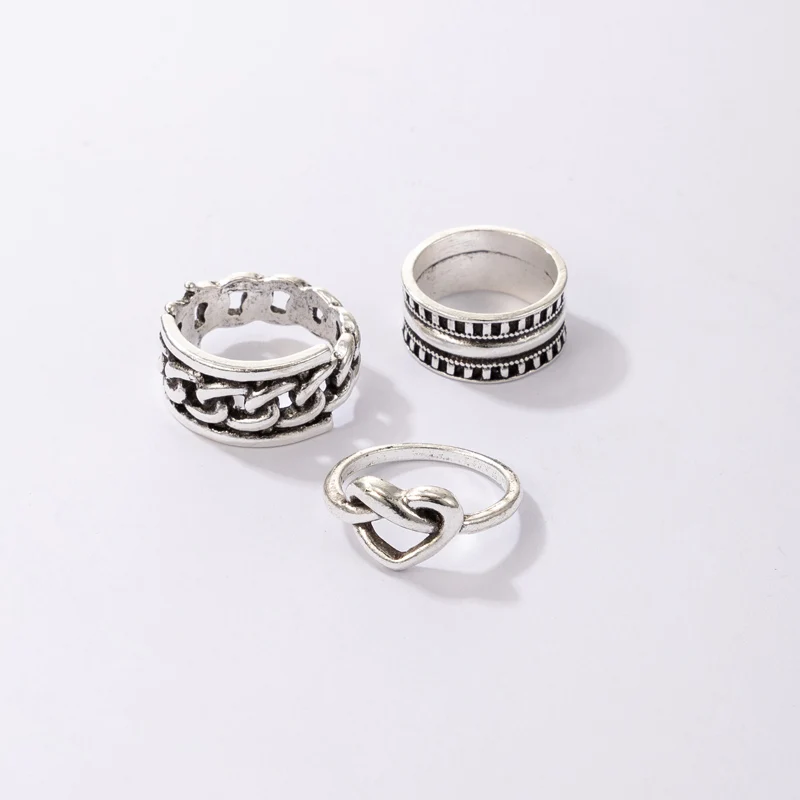 docona 3pcs/ set Ancient Silver Color Heart Finger Ring Set for Women Girls Bohe Hollow Geometric Metal Joint Ring Party Jewelry 
docona 3pcs/ set Ancient Silver Color Heart Finger Ring Set for Women Girls Bohe Hollow Geometric Metal Joint Ring Party Jewelry