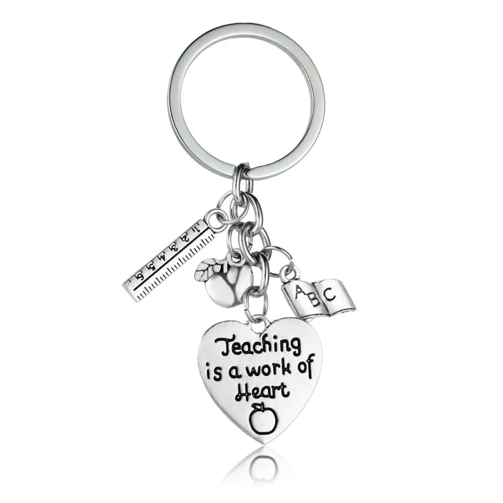 

12PC Teaching Is A Work Of Heart Keyring Ruler ABC Book Apple Heart Charm Pendant Keychain Teacher's Day Gifts Graduation Gifts