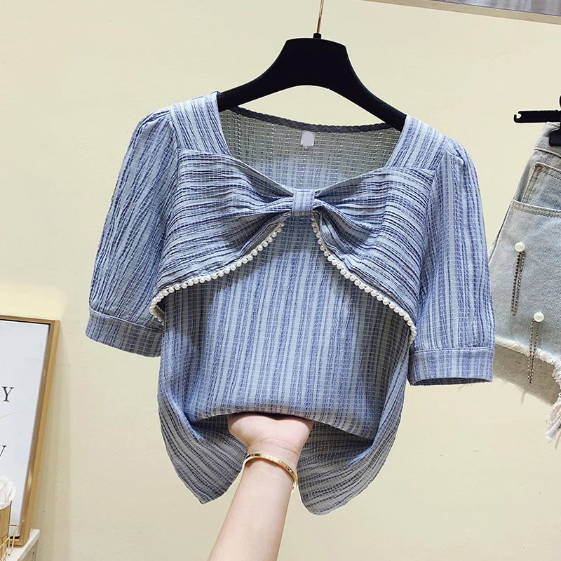 Bow Square Collar Women Blue Blouse Summer New Design 2021 Puff Sleeved Solid Elegant Office Lady Pulls Tops
Bow Square Collar Women Blue Blouse Summer New Design 2021 Puff Sleeved Solid Elegant Office Lady Pulls Tops