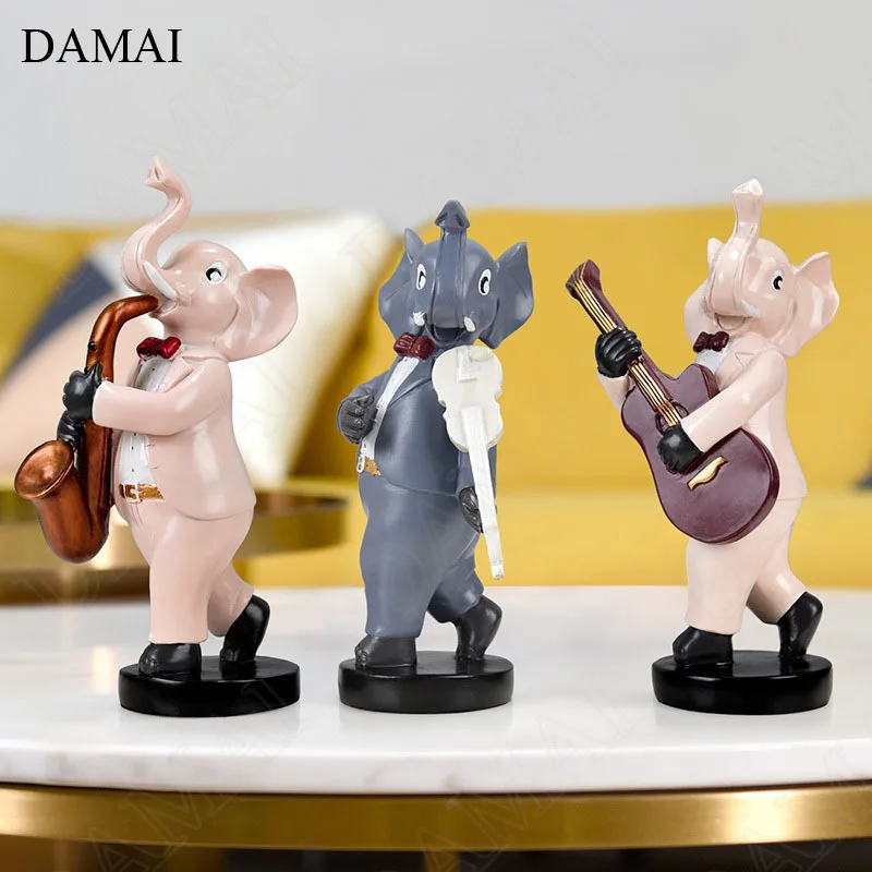 

Creativity Resin Little Elephant Band Figurine European Modern Office Bookcase Statue Ornaments Living Room Decoration Sculpture