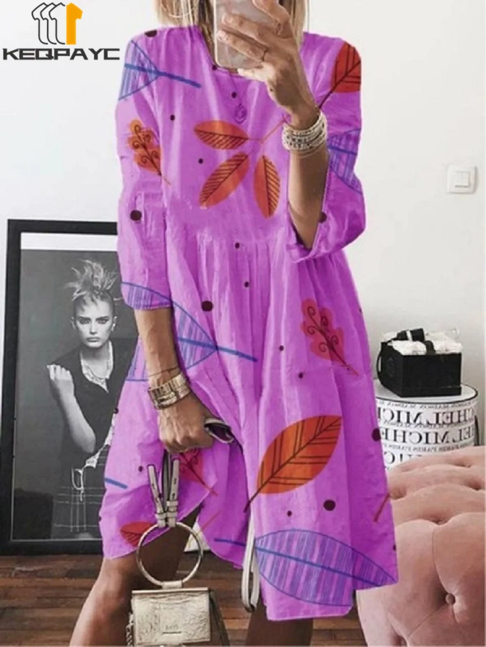 Plus Size Summer Dress 2021 Women Fashion Leaf Print Three-quarter Sleeve High-waisted Dress Ladies Casual Loose Beach Dresses
Plus Size Summer Dress 2021 Women Fashion Leaf Print Three-quarter Sleeve High-waisted Dress Ladies Casual Loose Beach Dresses