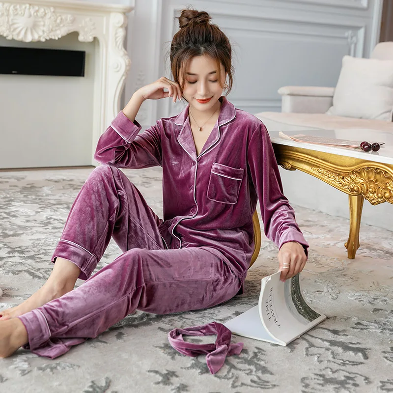 Women's Pajamas Set Korean Velvet Pajamas Women Home Clothes Autumn Winter Sleepwear
Women's Pajamas Set Korean Velvet Pajamas Women Home Clothes Autumn Winter Sleepwear