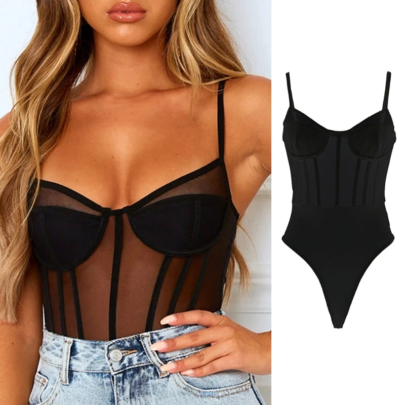 Women Summer Spaghetti Strap Sexy V-Neck Bodysuit Sheer Mesh Patchwork Cami Leotard Top Sleeveless Bodycon Jumpsuit K4UB
Women Summer Spaghetti Strap Sexy V-Neck Bodysuit Sheer Mesh Patchwork Cami Leotard Top Sleeveless Bodycon Jumpsuit K4UB