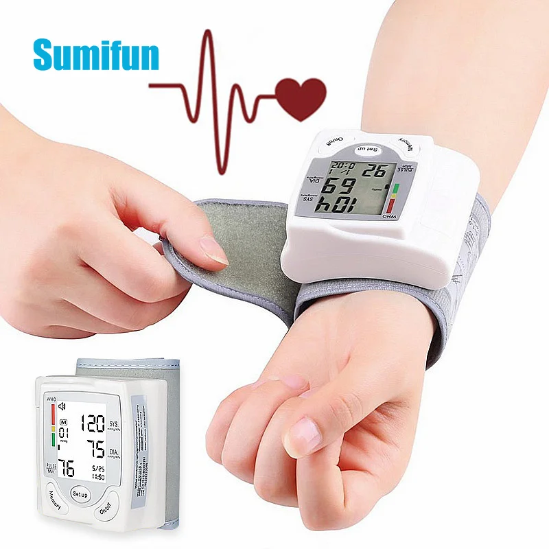 

Home Tensiometer Digital Blood Pressure Monitors Medical Wrist Device Portable BP Sphygmomanometer LCD Display Tonometer