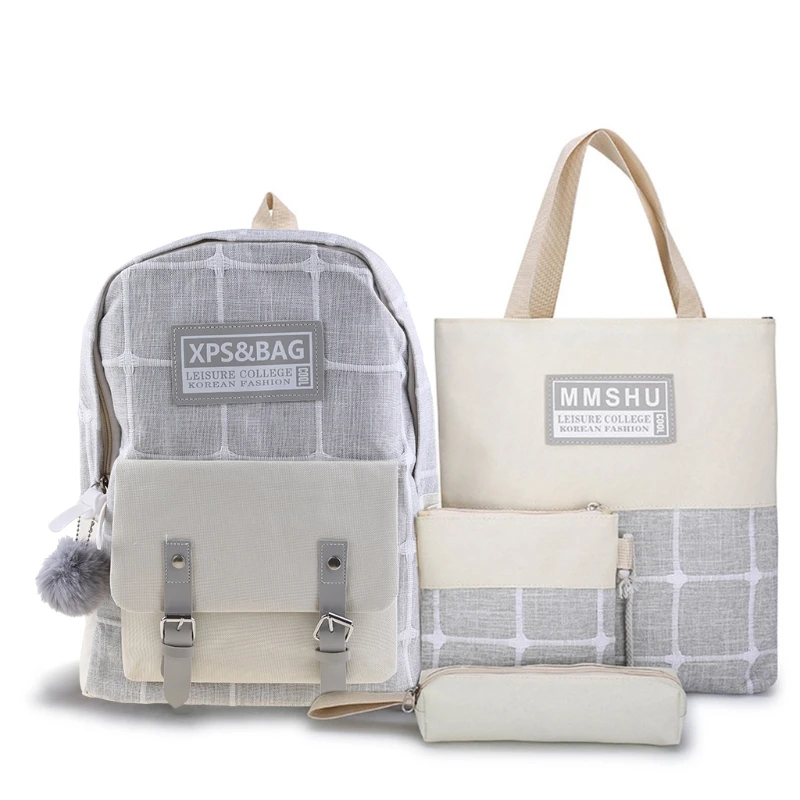 

4pcs Canvas Daypacks Casual School Backpack Shoulder Bags Bookbag Pencil Case Set for Teenagers