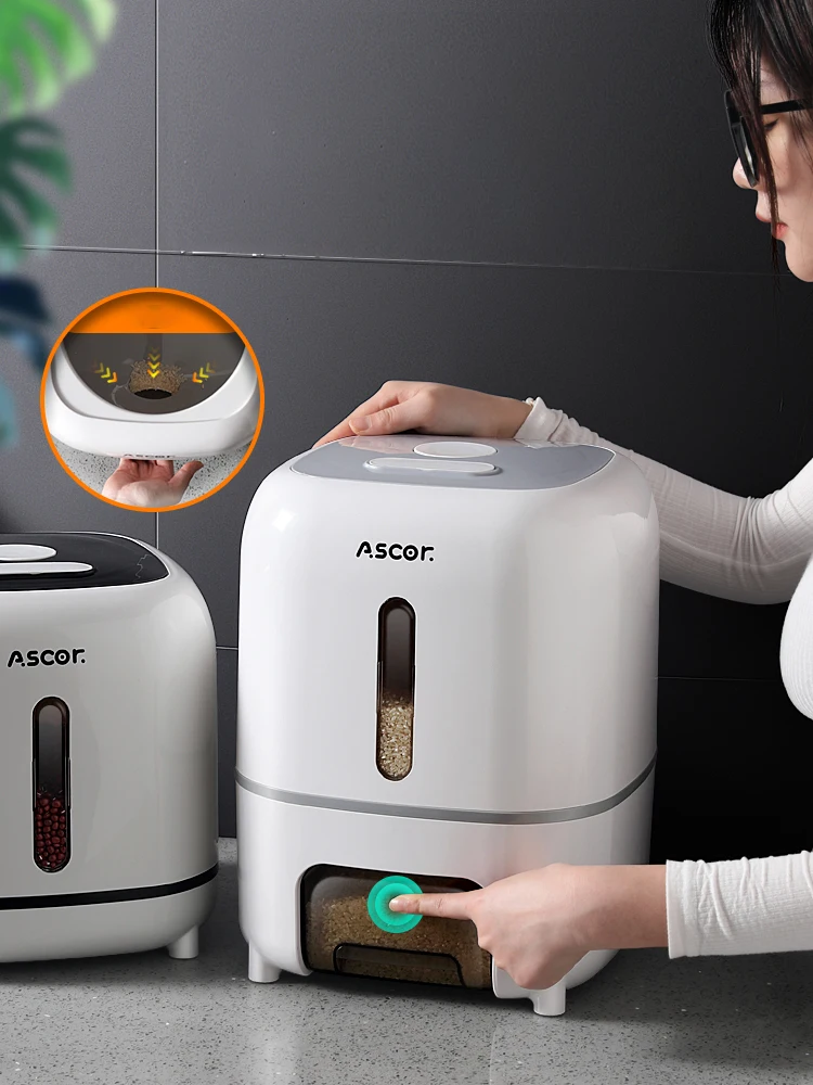 White simple food sealed storage tank rice basin storage tank 10kg thickened APS silicon gel kitchen cereals storage boxes
White simple food sealed storage tank rice basin storage tank 10kg thickened APS silicon gel kitchen cereals storage boxes