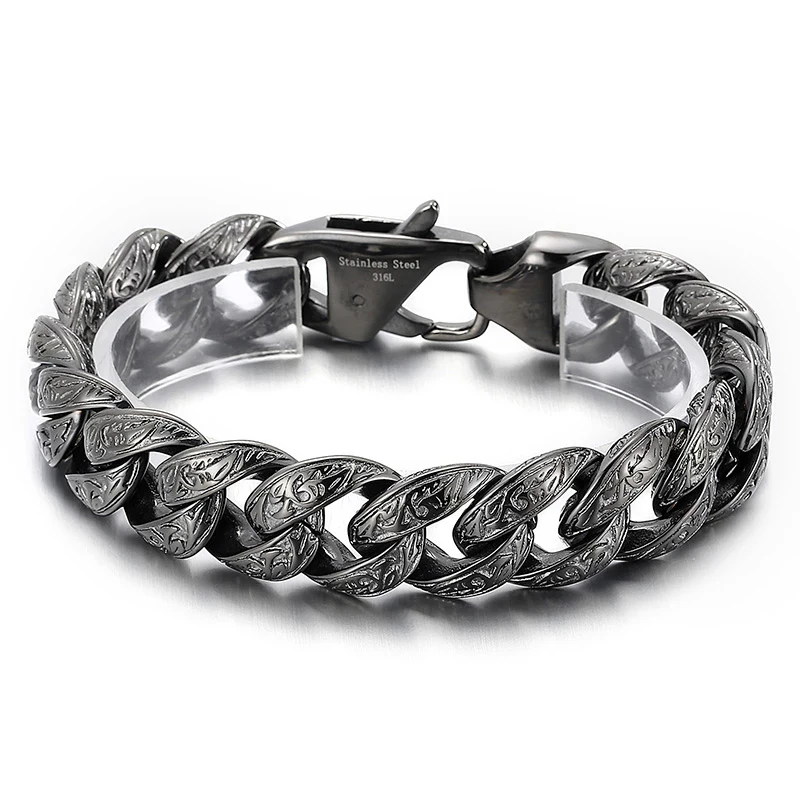 Vintage Flower Totem Boiled Black Stainless Steel Men's Curb Cuban Chain Bracelet Gothic Punk Rock Hiphop Biker Bangle Jewelry
Vintage Flower Totem Boiled Black Stainless Steel Men's Curb Cuban Chain Bracelet Gothic Punk Rock Hiphop Biker Bangle Jewelry