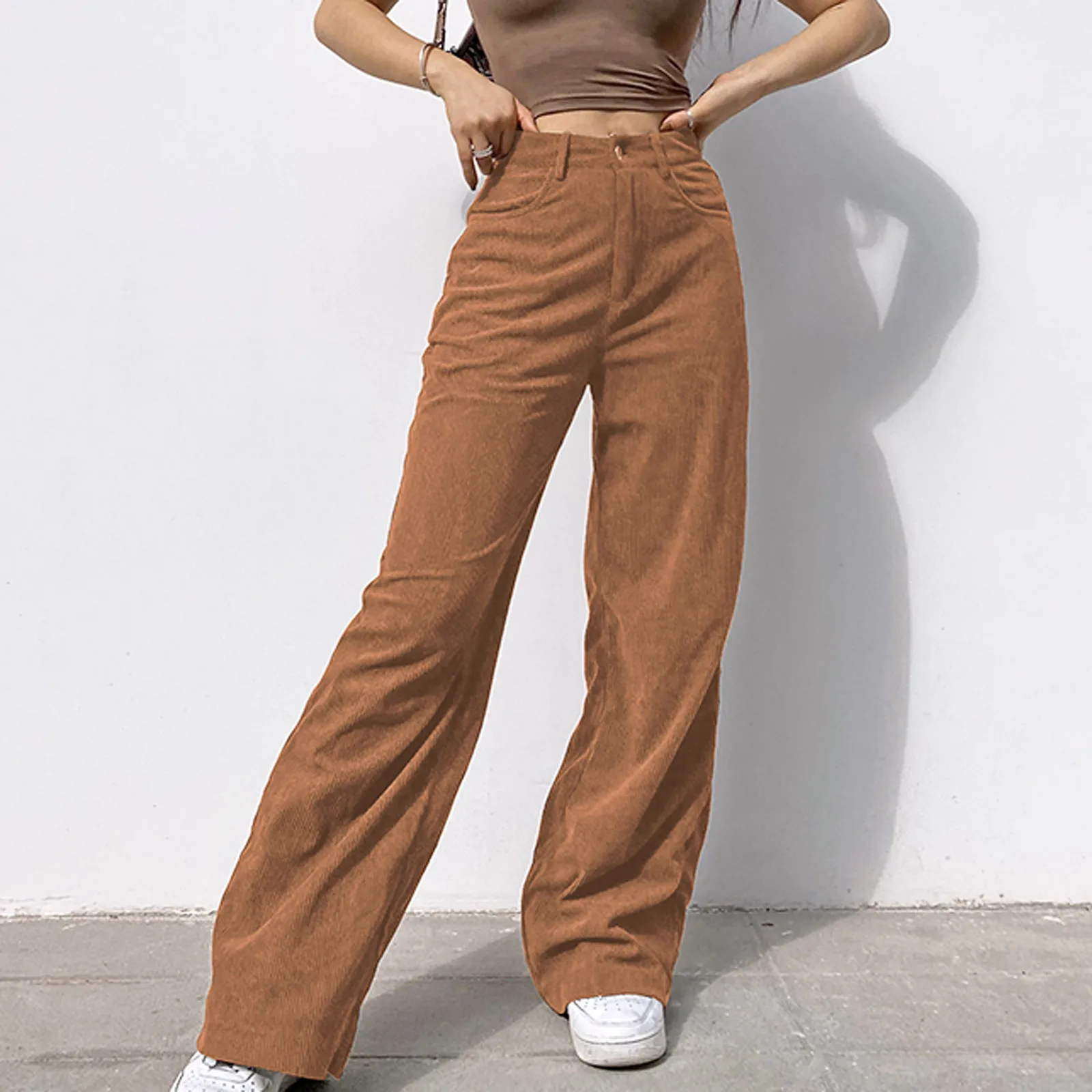 Women's Fashion Jeans Women’s Solid Mid Waisted Wide Leg Pants Straight Casual Baggy Trousers Vintage Streetwear Mom |