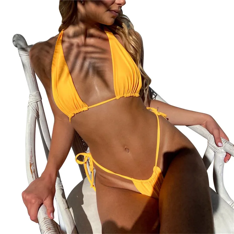 Women Sexy Solid Color Bikini Set Sleeveless Halter Tops Briefs Swimsuit Classic Bare Low Waist Solid Color Two-piece Bikini Set
Women Sexy Solid Color Bikini Set Sleeveless Halter Tops Briefs Swimsuit Classic Bare Low Waist Solid Color Two-piece Bikini Set