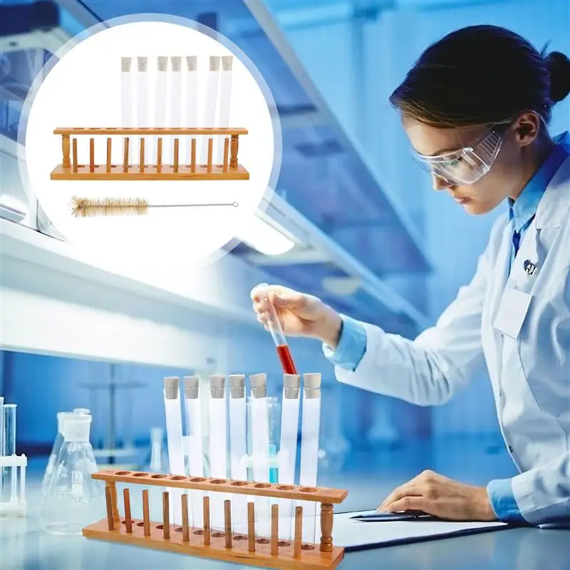 1 Set Glass Test Tubes with Rubber Stopper Wood Test Tubes Rack Cleaning Brush
1 Set Glass Test Tubes with Rubber Stopper Wood Test Tubes Rack Cleaning Brush