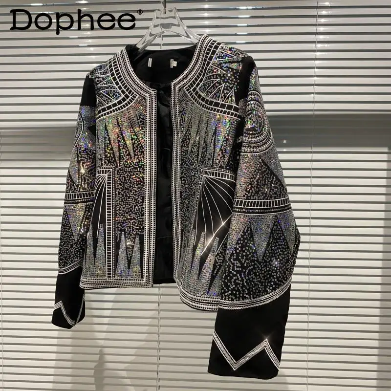 Hot Rhinestone Sequined Long Sleeve O-Collar Black Jacket Cardigan Women Loose Crop Coat Tops 2021 Autumn New Fashion Clothing
Hot Rhinestone Sequined Long Sleeve O-Collar Black Jacket Cardigan Women Loose Crop Coat Tops 2021 Autumn New Fashion Clothing