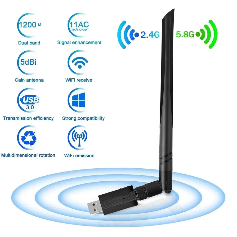 Антенна 1200 Мбит/с USB 3 0 5 дБи для Windows/ Mac OS | Компьютеры и офис