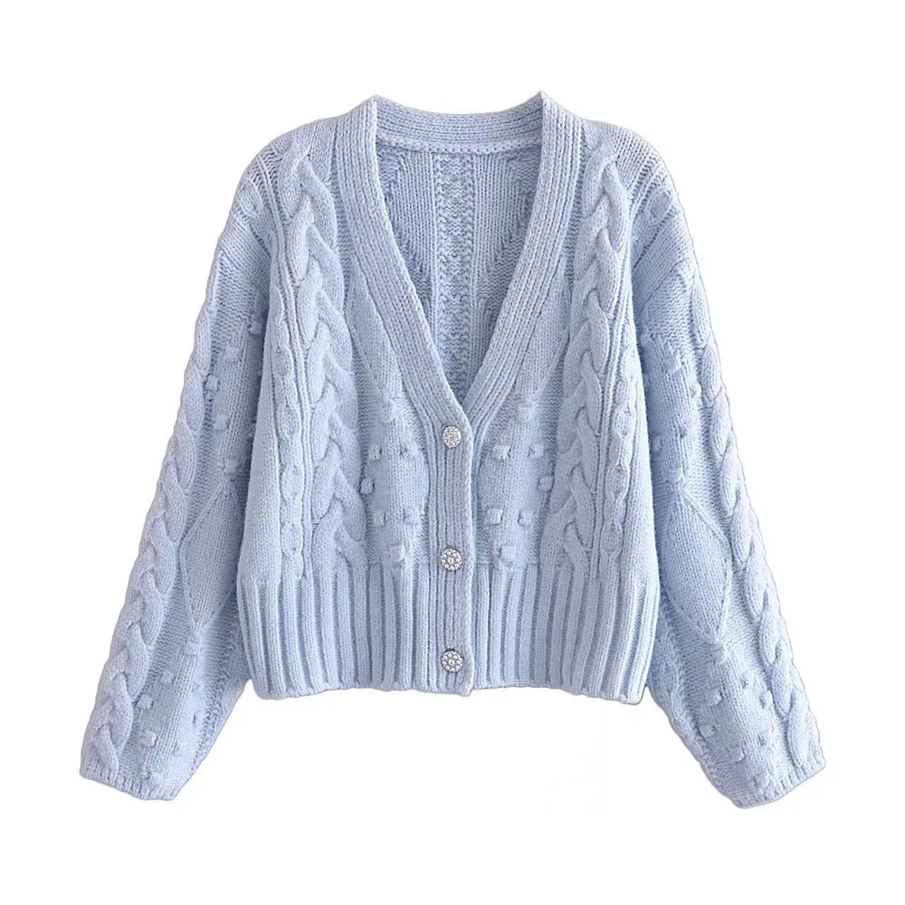 2021 Women Fashion Artificial jewellery buttons Knitted Cardigan Sweater Vintage V Neck Long Sleeve Female Outerwear Chic Tops
2021 Women Fashion Artificial jewellery buttons Knitted Cardigan Sweater Vintage V Neck Long Sleeve Female Outerwear Chic Tops