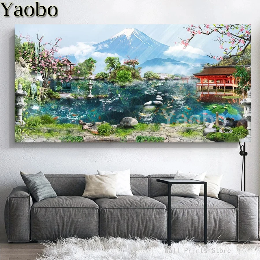 

Алмазная живопись Япония Mt Fuji полное сверло вишневый цвет храм 5D DIY мозаика вышивка наборы полная дрель домашний Декор картина