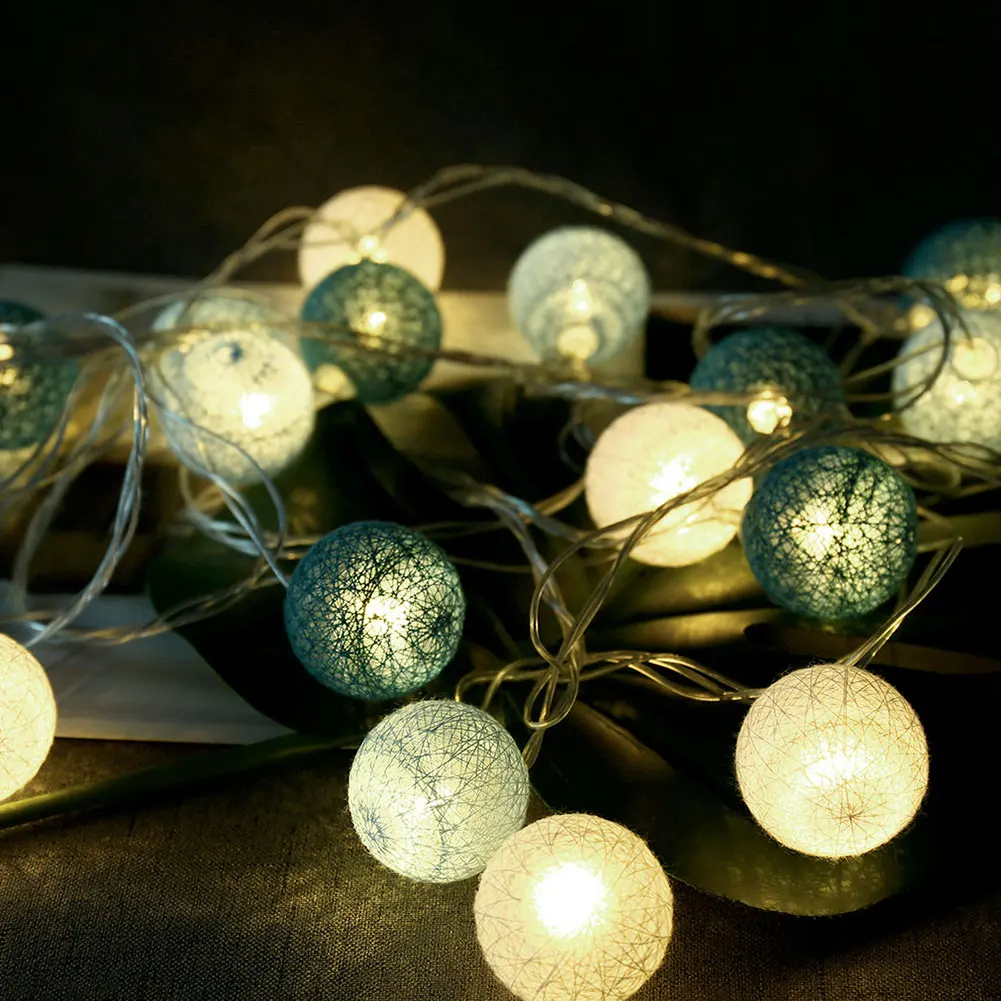 

20 LEDs Globe Fairy Lights String Ball Cotton Rattan 8 Modes Lights Waterproof Outdoor Wedding Holiday Garland Lighting