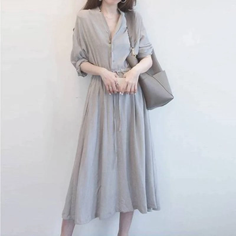 2021 Women's Spring And Autumn New Slim Thin Temperament V-Neck Dress Design Sense Of Mid-Length Shirt Skirt Vfemage Vestido
2021 Women's Spring And Autumn New Slim Thin Temperament V-Neck Dress Design Sense Of Mid-Length Shirt Skirt Vfemage Vestido