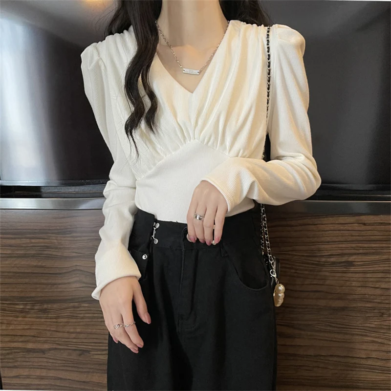 Korean Fashion Long Sleeve T-shirt Women Spring Autumn Slim Waist Vintage T-Shirt Ladies V-Neck Design Basic Bottoming Shirt Top
Korean Fashion Long Sleeve T-shirt Women Spring Autumn Slim Waist Vintage T-Shirt Ladies V-Neck Design Basic Bottoming Shirt Top