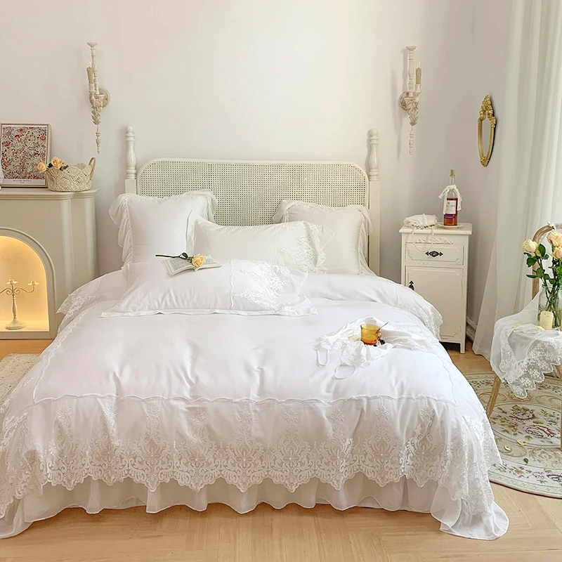 Luxury Lace Chiffon Ruffle Bedding Set 600TC Egyptian Cotton Bed Sheet Set Duvet Cover Set for Home 4/6pcs Queen King Size,White
Luxury Lace Chiffon Ruffle Bedding Set 600TC Egyptian Cotton Bed Sheet Set Duvet Cover Set for Home 4/6pcs Queen King Size,White