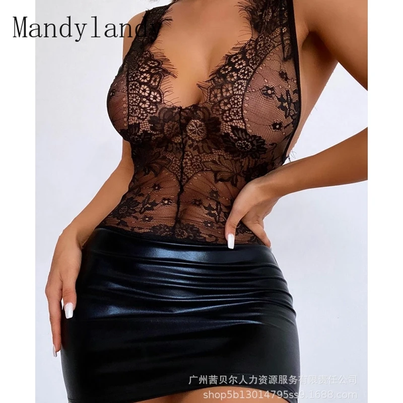 Mandylandy Sexy V-neck Spaghetti Strap Single-Breasted Hollow Out Backless Dress Women's Solid Color Lace Mesh See-through Dress
Mandylandy Sexy V-neck Spaghetti Strap Single-Breasted Hollow Out Backless Dress Women's Solid Color Lace Mesh See-through Dress