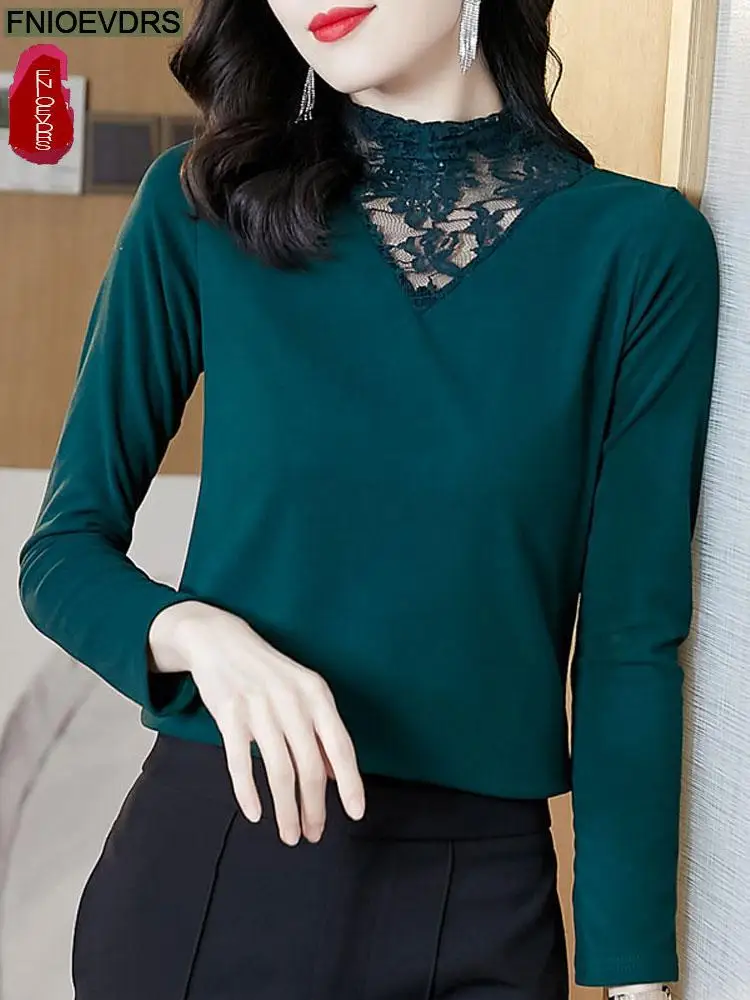 S-2XL Women Winter Spring Basic Wear Elegant Office Lady Slim Fitted Turtleneck Solid Patchwork Black Lace Tops And Blouses
S-2XL Women Winter Spring Basic Wear Elegant Office Lady Slim Fitted Turtleneck Solid Patchwork Black Lace Tops And Blouses