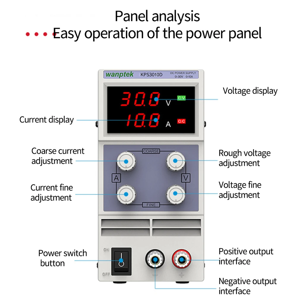 Voltage Regulators KPS3010D 30V 10A Switch laboratory DC power supply 0.1V 0.01A Digital Display adjustable Mini DC Power Supply
Voltage Regulators KPS3010D 30V 10A Switch laboratory DC power supply 0.1V 0.01A Digital Display adjustable Mini DC Power Supply