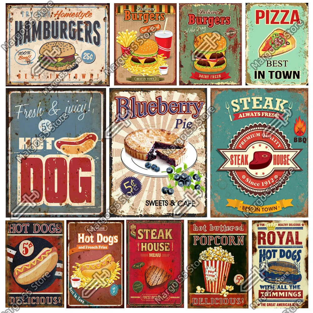 

Fast Food Kitchen Decoration Metal Plates Welcome Sign in Home Decor Restaurant Signs Drinks Vintage Wall Poster Bar Accessories
