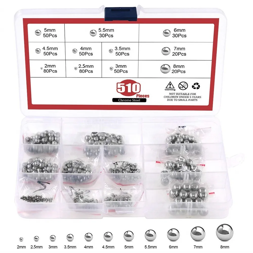 510pcs Steel Ball Stainless Steel 304 Steel Ball 2mm-8mm Straight Assortment Precision Bearing Balls
510pcs Steel Ball Stainless Steel 304 Steel Ball 2mm-8mm Straight Assortment Precision Bearing Balls
